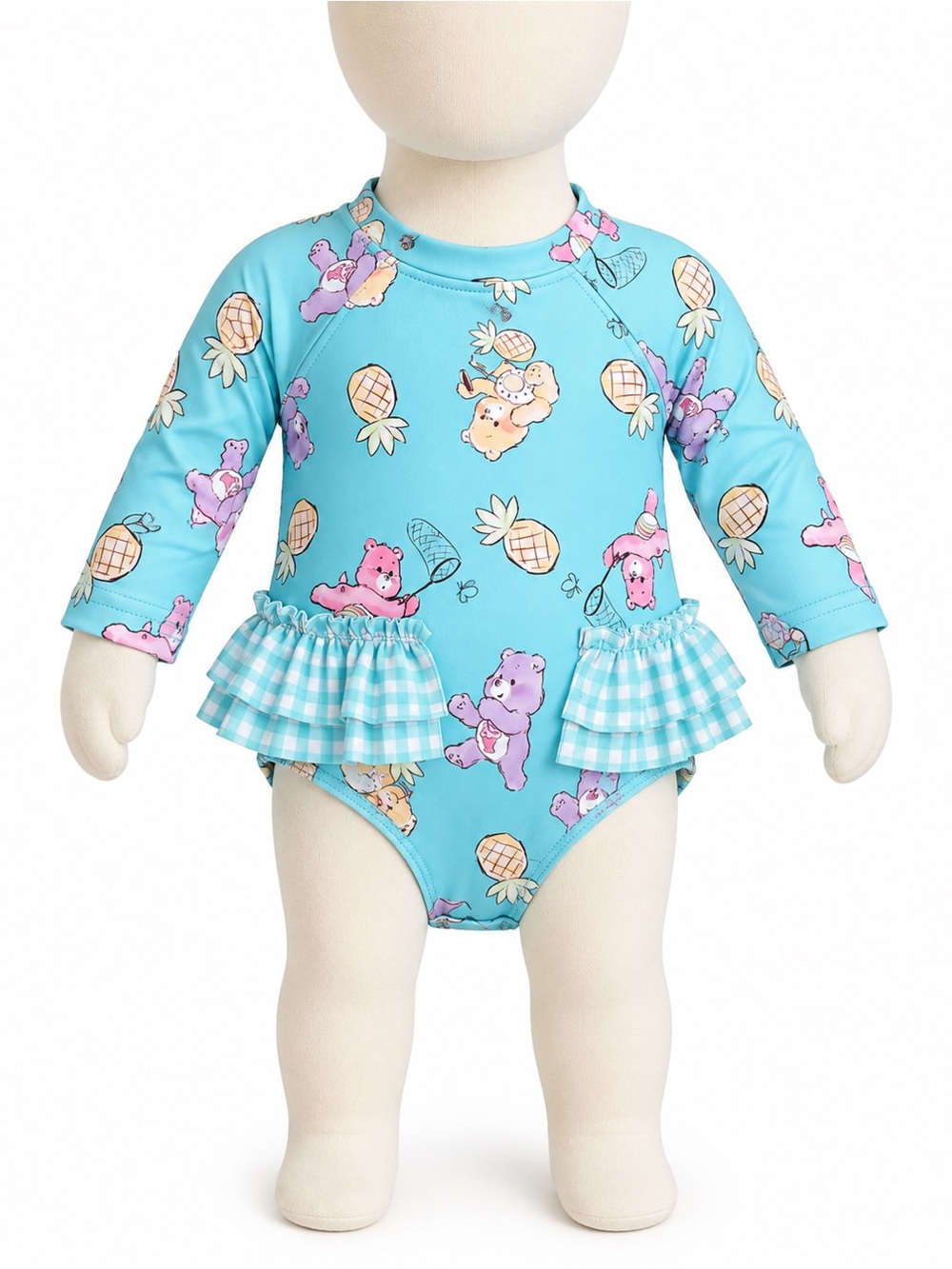 Care Bears Baby 0-3M Rash Guard Swimsuit Aqua Pineapple Gingham Ruffle